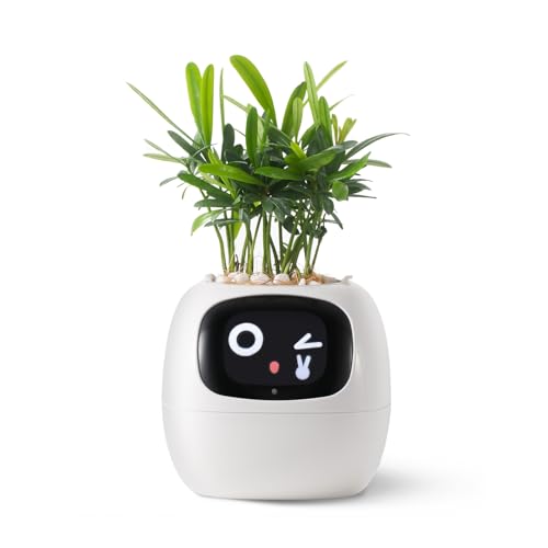 PLANTSIO Smart pet Planter Robot Guidance on Plant Care with Emojis, Adorable Plant Companion with Rich Gesture Interaction, Neat Desk Setup Gift (White)