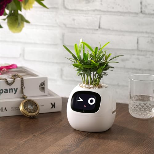 PLANTSIO Smart pet Planter Robot Guidance on Plant Care with Emojis, Adorable Plant Companion with Rich Gesture Interaction, Neat Desk Setup Gift (White)