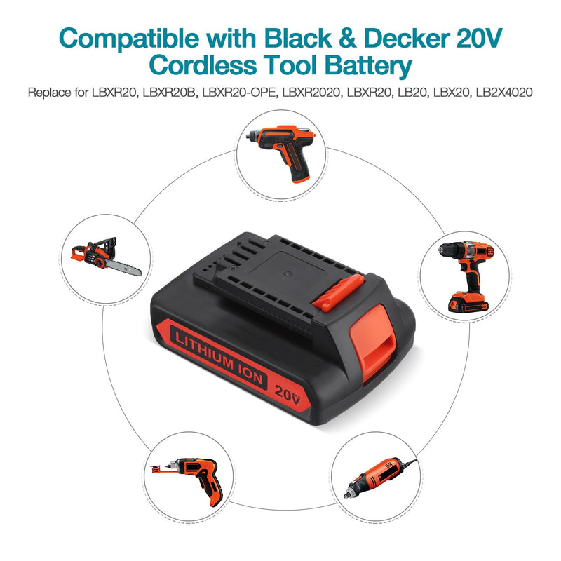 ORHFS LBXR20 20V 3.0Ah Replacement for Black and Decker 20V Lithium Battery Max LB20 LBX20 LBXR20-OPE LBXR2020-OPE LB2X4020-OPE LBXR20B-2 LST220 LST300 Cordless Power Tool 1 Pack ORHFS