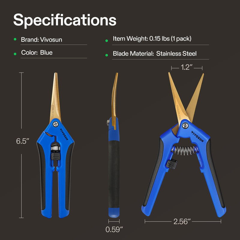 VIVOSUN Curved Gardening Scissors 6.5 Inch Hand Pruner Shear with Titanium Coated Blades 1-Pack VIVOSUN