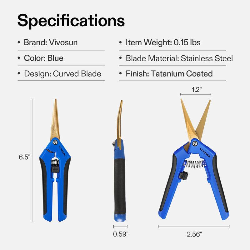 VIVOSUN Curved Gardening Scissors 6.5 Inch Hand Pruner Shear with Titanium Coated Blades 1-Pack