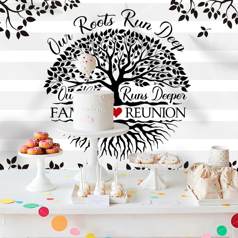 Rsuuinu Family Reunion Backdrop Family Tree Leaves Our Roots Run Deep Our Love Runs Deeper Photography Background Family Members Gathering Party Decoration Supplies Banner Photo Booth Props 7x5ft - 💙 Blu Rose's Garden LLC 💙