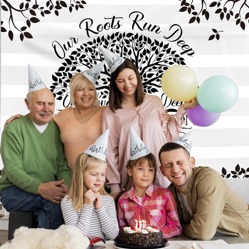 Rsuuinu Family Reunion Backdrop Family Tree Leaves Our Roots Run Deep Our Love Runs Deeper Photography Background Family Members Gathering Party Decoration Supplies Banner Photo Booth Props 7x5ft - 💙 Blu Rose's Garden LLC 💙