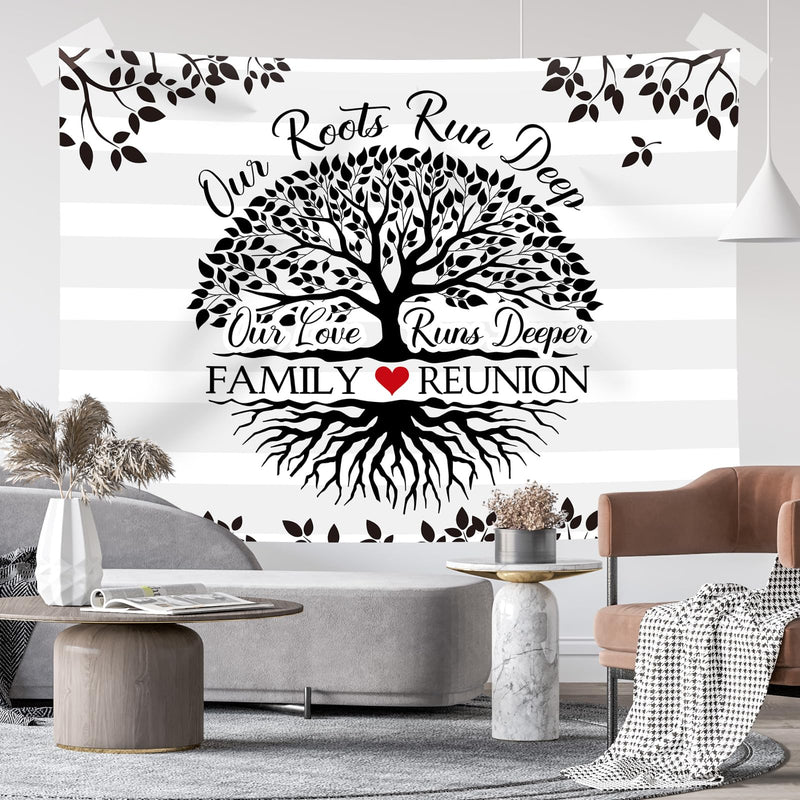 Rsuuinu Family Reunion Backdrop Family Tree Leaves Our Roots Run Deep Our Love Runs Deeper Photography Background Family Members Gathering Party Decoration Supplies Banner Photo Booth Props 7x5ft - 💙 Blu Rose's Garden LLC 💙