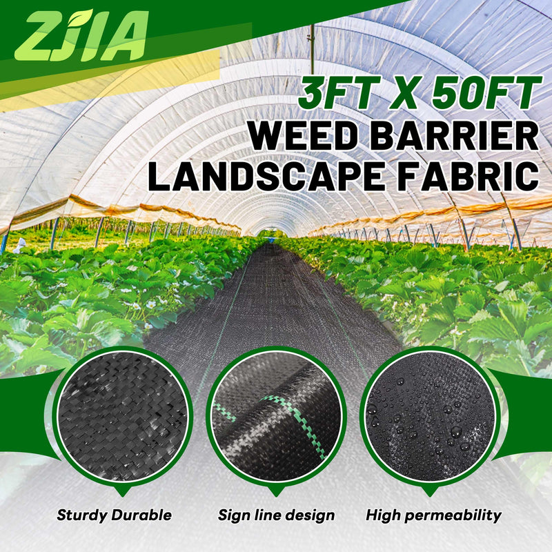 ZJIA 3FT x 50FT Weed Barrier Landscape Fabric 3.2oz Premium Heavy Duty with High Water Permeability and Breathability Woven Geotextile Fabric for Underlayment - 💙 Blu Rose's Garden LLC 💙