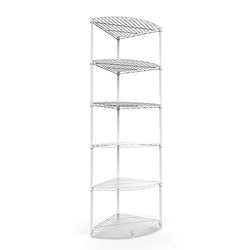 pouseayar 6 Tier NSF Metal Corner Shelf Wire Shelving Unit, 420lbs Capacity, Adjustable, with Leveling Feet and Waterproof Shelf Liners for Garage, Kitchen, and More - 72" H x 18" L x 18" D, White