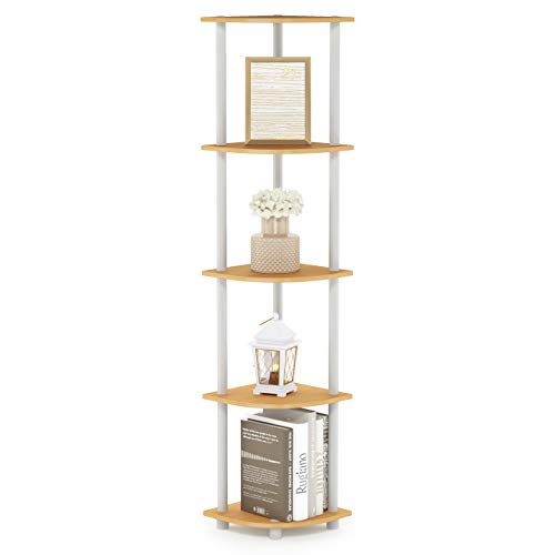 Furinno Turn-N-Tube 5 Tier Corner Display Rack Multipurpose Shelving Unit, 1-Pack, Beech/White - 💙 Blu Rose's Garden LLC 💙