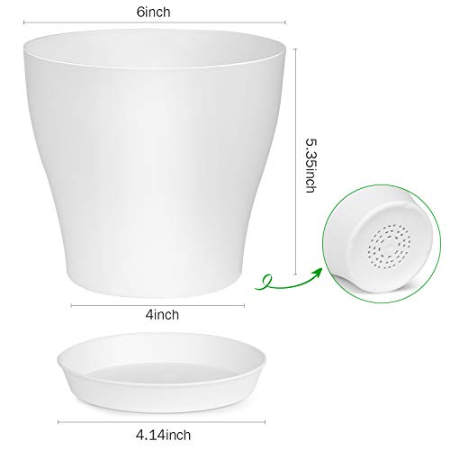 homenote Plant Pots, Set of 15 Plastic Planters with Multiple Drainage Holes and Tray 6 inch Indoor Plant Pot for All Home Garden Flowers Succulents (White)