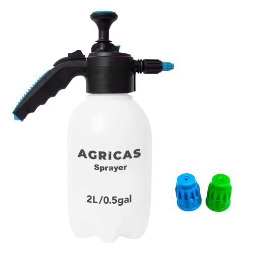 AGRICAS 0.5 Gallon Hand Pump Sprayer, 2L Garden Sprayer, Pressure Weed Sprayer, Handheld Pump Mister, Adjustable Nozzle, Lawn and Garden Care, Watering, Outdoor and Auto - Multi-Purpose