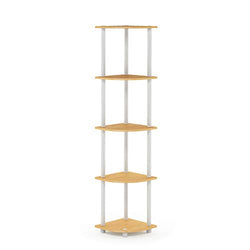 Furinno Turn-N-Tube 5 Tier Corner Display Rack Multipurpose Shelving Unit, 1-Pack, Beech/White - 💙 Blu Rose's Garden LLC 💙