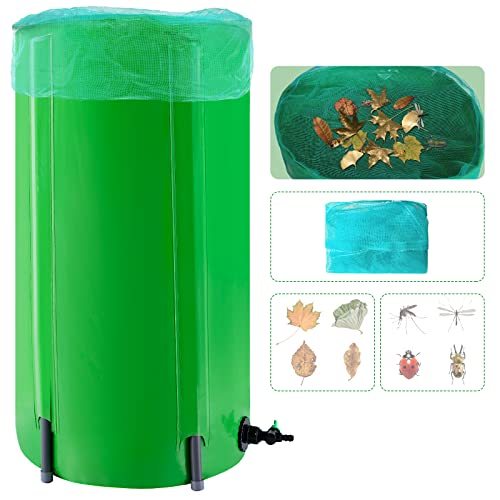 Rainwater Barrels, RIOBOW Collapsible Rain Barrels Rain Water Collection Barrel Rain Water Catching System Water Barrels Water Storage Tank for Garden (100 Gallon Green with Filter)