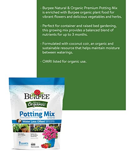 Burpee, 9 Quarts | Premium Organic Potting Natural Soil Mix Food Ideal for Container Garden-Vegetable, Flower & Herb Use for Indoor Outdoor Plant - 💙 Blu Rose's Garden LLC 💙