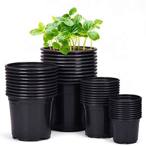 Whonline 40pcs 3/4/5/6 Inch Nursery Pots Variety Pack, Plastic Pots for Plants with Drainage Holes, Black Seedling Pots for Flower, Succulent, Indoor Plants and Outdoor Clearance