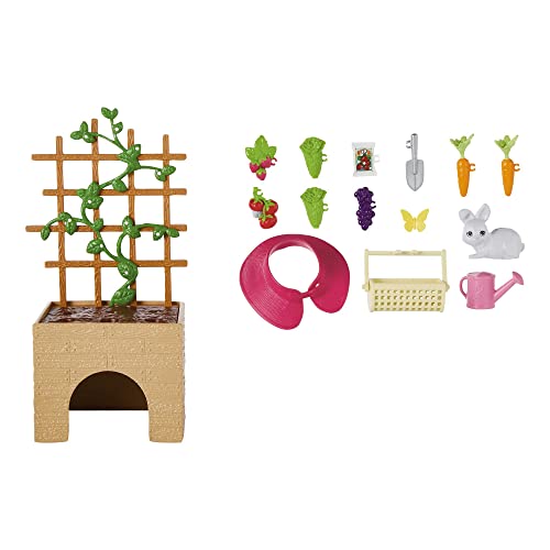 Barbie Doll & Gardening Playset with Brunette Doll, Bunny, Lattice with Plug-and-Play Produce & Garden Accessories