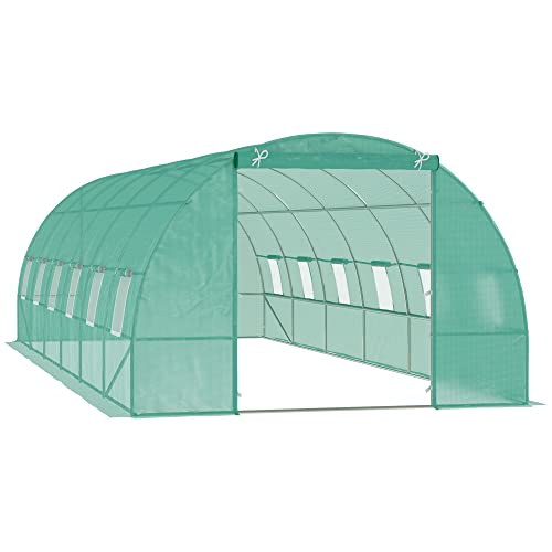 Outsunny 26.2' x 9.8' x 6.6' Outdoor Walk-in Tunnel Greenhouse with Roll-up Windows & Zippered Door, Steel Frame, & PE Cover