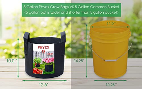 PHYEX 12-Pack 5 Gallon Nonwoven Grow Bags, Aeration Fabric Pots with Durable Handles, Come with 12 Pcs Plant Labels