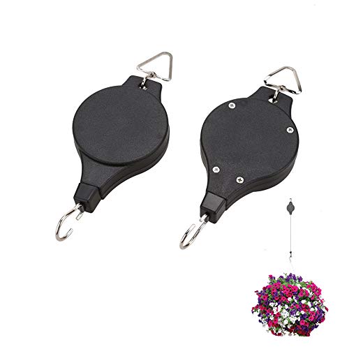 Plant Pulley, Retractable Heavy Duty Easy Reach Pulley Plant Hanging Flower Basket Hook Hanger, for Garden Baskets Pots Indoor Outdoor Decoration -2 Pieces in Black