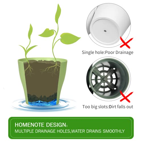 homenote Plant Pots, Set of 15 Plastic Planters with Multiple Drainage Holes and Tray 6 inch Indoor Plant Pot for All Home Garden Flowers Succulents (White)