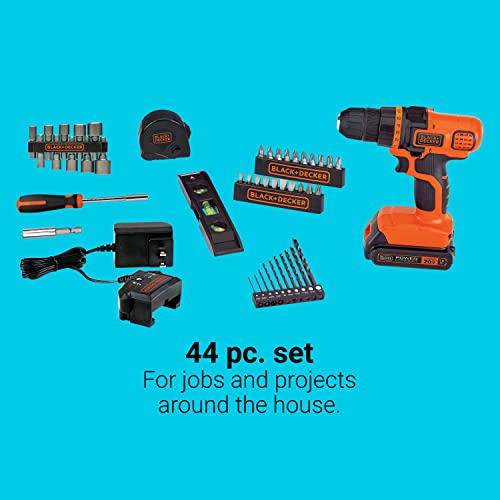 BLACK+DECKER 20V MAX* POWERCONNECT Cordless Drill/Driver + 44 pc. Home Project Kit (LDX50PK)