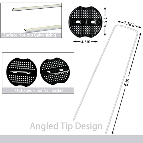 100 pcs 6 inch U-Shaped Landscape Staples and 10 pcs Fixing Gasket Sets, Garden Landscape Staples are Suitable for Outdoor Irrigation Hoses, Artificial Turf Nails, Fixed Fences and Tents, etc.