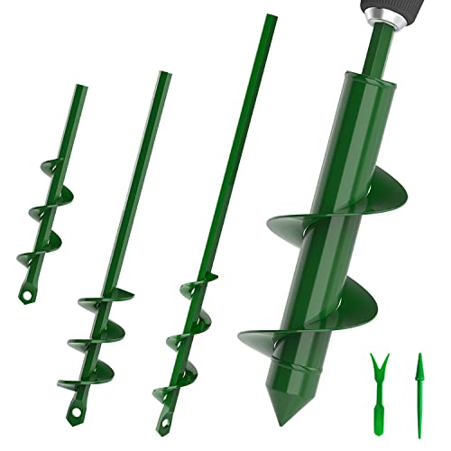 Auger Drill Bit for Planting 4 Pack -1.6x9", 1.6x17.8", 2x14.5" & 3.15x12"- Bulb Flowers Planter Tool, Garden Post Hole Digger, Umbrella Hole Drill Bit, for 3/8” Hex Drive Drill, Plant Rapid Planter