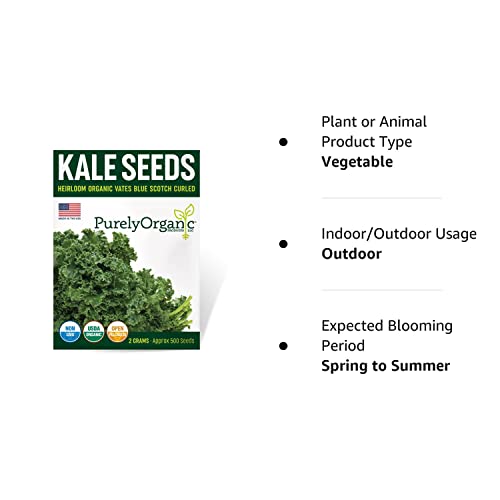 Purely Organic Products Purely Organic Heirloom Kale Seeds (Vates Blue Scotch Curled) - Approx 600 Seeds - 💙 Blu Rose's Garden LLC 💙