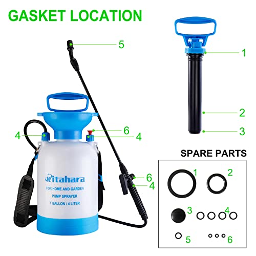 Kitahara 1 Gallon Garden Pump Pressure Sprayer with Pressure Relief Valve, Adjustable Shoulder Strap and Nozzles, for Yard Lawn Weeds Plant Water