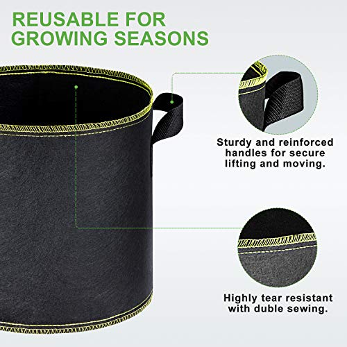 5-Pack 20 Gallon Grow Bags Heavy Duty 300G Thickened Nonwoven Plant Fabric Pots with Handles