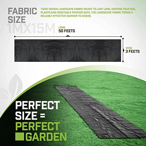 3FT X 50 FT Weed Barrier Landscape Fabric Heavy Duty - Woven Weed Fabric for Gardening - Weed Barrier Fabric for Ground Cover - Weed Mat Garden Tarp to Prevent Weeds