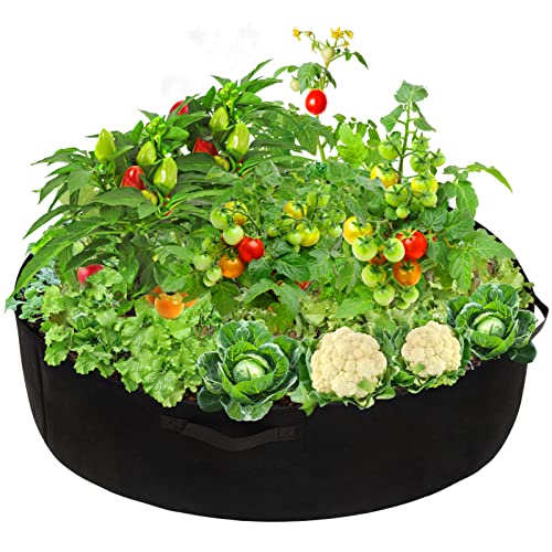 100 Gallon Large Round Grow Bag, Rusable Fabric Raised Garden Bed with 4 Handles, Thicken Breathable Non-Woven Fabric Planter Pot, Round Plant Container for Planting Vegetable Flowers Herbs (Black)