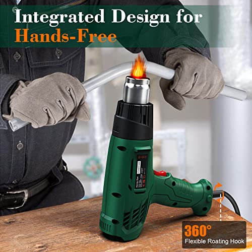 Heat Gun, 1800W Heavy Duty Hot Air Gun Kit Dual Temperature Settings 572℉~932℉ (300℃-500℃), Durable&Overload Protection, with 4 Nozzles for Crafts, Shrink Wrapping/Tubing, Paint Removing, Epoxy Resin