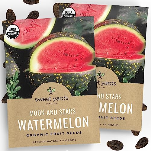 Sweet Yards Seed Co. Organic Watermelon Seeds ‘Moon and Stars’ – Two Seed Packets! – Approx. 20 Open Pollinated Heirloom Non-GMO Seeds