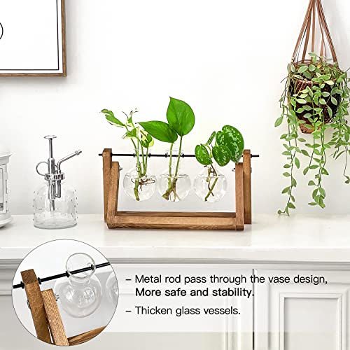 Ivolador Desktop Propagation Station, Bulb Plant Terrarium with Retro Solid Wooden Stand and Metal Swivel Holder for Hydroponics Plants Home Garden Wedding Decor (3 Bulb) - 💙 Blu Rose's Garden LLC 💙