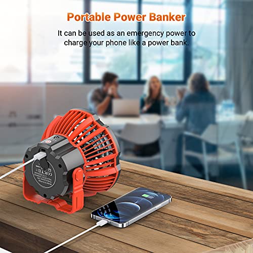 Portable Fan Camping Fan for Tents, 25 Hours Work-time Camping Lantern Ceiling Tent Fan Desk Fan with 7800mAh Power Bank, Clip and Remote, Usb Rechargeable Fan