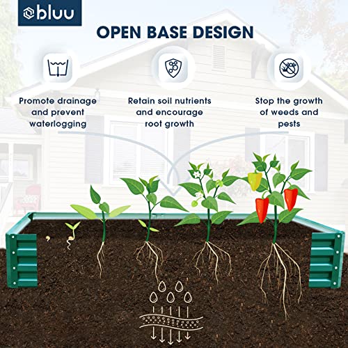 BLUU 8×4×1FT Galvanized Raised Garden Bed Metal Planter Box Outdoor for Vegetables, Flowers, Herbs with 10pcs T-Type Tags & a Pair of Gloves, Green