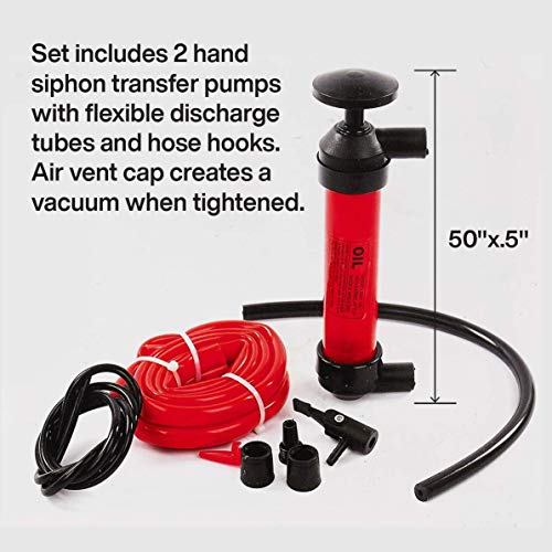 Katzco Liquid Transfer, Siphon Hand Pump - 2 Hoses, 50 x .5 Inches - for Gas, Oil, Air, Chemical Insecticides, and Other Fluids