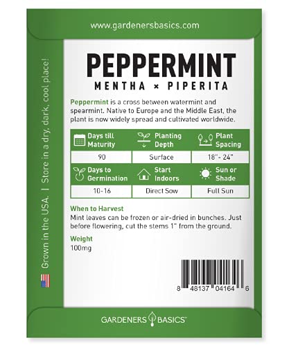 Peppermint Seeds for Planting is A Heirloom, Open-Pollinated, Non-GMO Herb Variety- Great for Indoor and Outdoor Gardening and Herbal Tea Gardens by Gardeners Basics