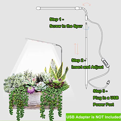 Aceple LED Grow Light Full Spectrum for Indoor Plants, 5500K Plant Growing Lights with Adjustable Spur for Small Plants Hydroponic(No Adapter)