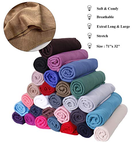 Harewom Black Hair Wrap for Women Long Stretch Jersey Head Scarf Summer Breathable Lightweight Turban Solid Color