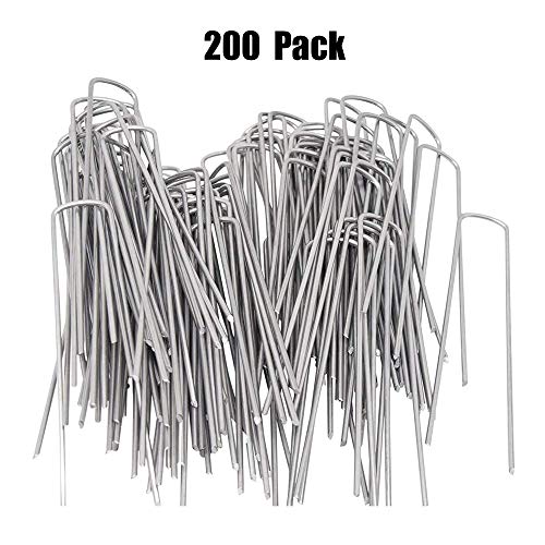 AAGUT Garden Stakes Pins, Landscape Staples 200 Pack 6 Inch 11-Gauge Galvanized Lawn Stake for Dog Fence, Weed Barrier Fabric, Ground Cover, Irrigation Tubing Soaker Hose, Chicken Wire