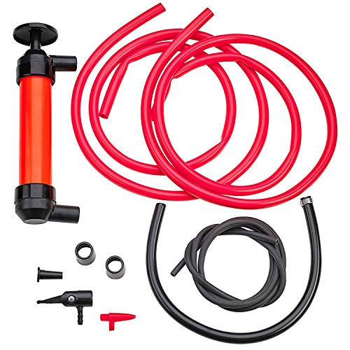 Katzco Liquid Transfer, Siphon Hand Pump - 2 Hoses, 50 x .5 Inches - for Gas, Oil, Air, Chemical Insecticides, and Other Fluids