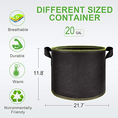 5-Pack 20 Gallon Grow Bags Heavy Duty 300G Thickened Nonwoven Plant Fabric Pots with Handles