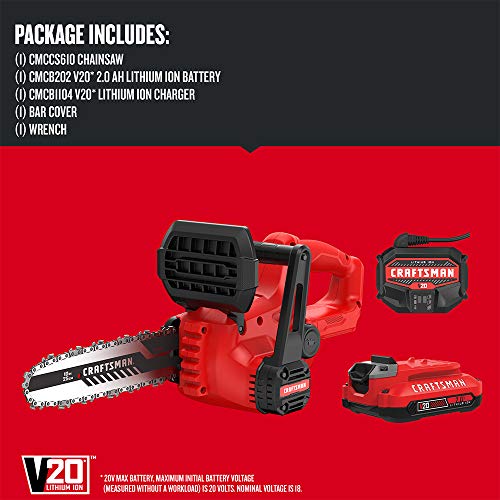 CRAFTSMAN V20 Mini Chainsaw, 10 inch, Battery and Charger Included (CMCCS610D1)