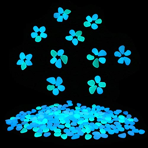 UNIME Glow in The Dark Garden Pebbles Stones Rocks for Yard and Walkways Decor, DIY Decorative Luminous Stones in Blue (200 PCS)