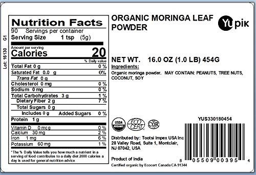 Yupik Organic Powder Superfood, 1 lb Moringa Leaf, 16 Oz, Non-GMO, Vegan, Gluten-Free - 💙 Blu Rose's Garden LLC 💙