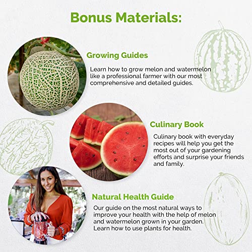 7 Melon & Watermelon Seeds Variety Pack for Planting Indoor & Outdoors 420+ Non-GMO Heirloom Fruit Garden Growing Seeds: Sugar Baby Watermelon, Canary & Honeydew Melon, Crimson Sweet Watermelon & More - 💙 Blu Rose's Garden LLC 💙