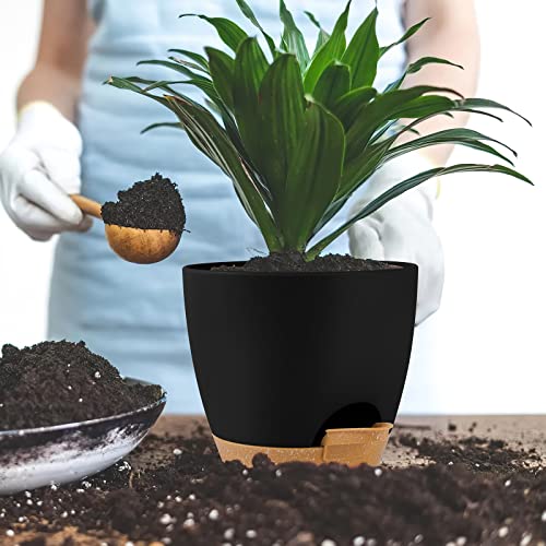 GARDIFE Plant Pots 7/6.5/6/5.5/5 Inch Self Watering Planters with Drainage Hole, Plastic Flower Pots, Nursery Planting Pot for All House Plants, Succulents,Snake Plant, African Violet, Flowers,Black