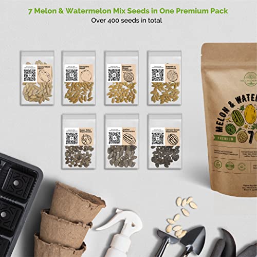 7 Melon & Watermelon Seeds Variety Pack for Planting Indoor & Outdoors 420+ Non-GMO Heirloom Fruit Garden Growing Seeds: Sugar Baby Watermelon, Canary & Honeydew Melon, Crimson Sweet Watermelon & More - 💙 Blu Rose's Garden LLC 💙