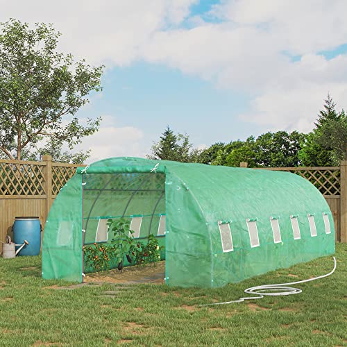 Outsunny 26.2' x 9.8' x 6.6' Outdoor Walk-in Tunnel Greenhouse with Roll-up Windows & Zippered Door, Steel Frame, & PE Cover - 💙 Blu Rose's Garden LLC 💙