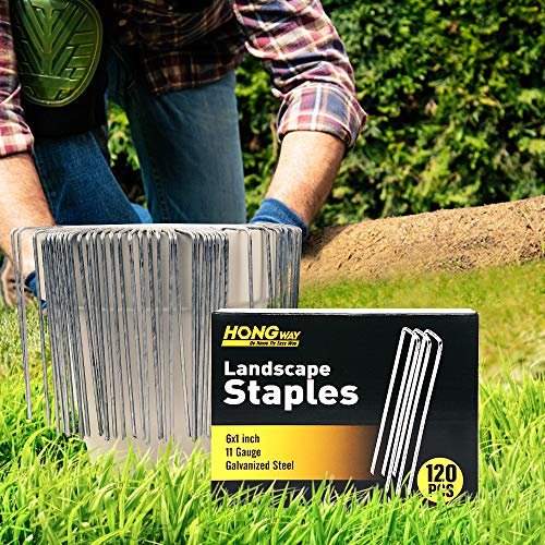 HongWay 120 Pack Landscape Staples 6 Inches 11 Gauge Stakes, Galvanized Garden Stakes U-Shaped Pins and Landscaping Staples for Sod Anchoring Landscape Fabric Irrigation Tubing